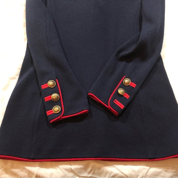 St.John Santana Knit Jacket and Pant Suit Navy Blue, Red Trim Sz 4 Vintage - Picture 3 of 10